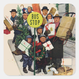 Sticker Carré Arrêt d'autobus à Noël