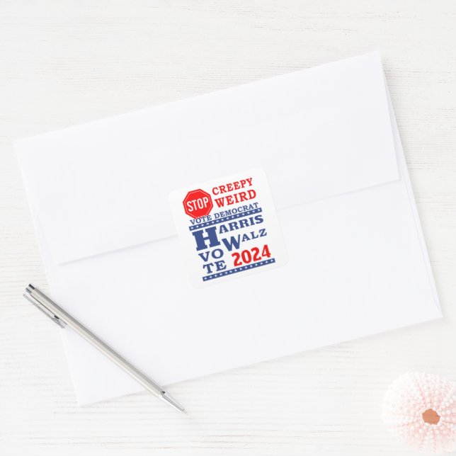 Sticker Carré Arrêter le vote Déplaisant bizarre Harris Walz 202 (Enveloppe)