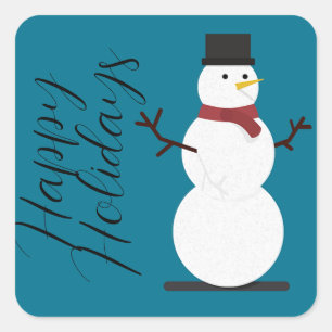 Sticker Carré Arrière - plan Bleu Avec Snowman