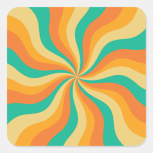 Sticker Carré Arrière - plan coloré Retro les années 70 Sunburst