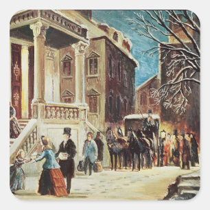 Sticker Carré Arrivée à la fête de Noël