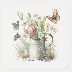 Sticker Carré Arrosage avec tulipes et papillons