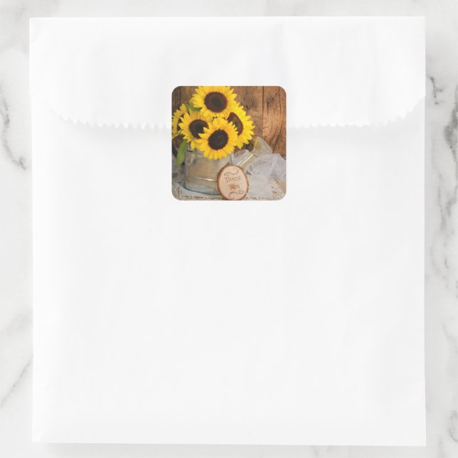 Sticker Carré Arrosage du jardin de tournesols Can Merci Mariage (Sac)