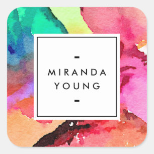 Sticker Carré Art abstrait aquarelle coloré brillant blanc
