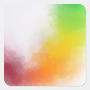 Sticker Carré Art Abstrait Rose Rouge Jaune Orange Bleu Vert