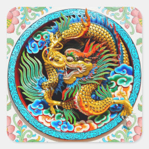 Sticker Carré art cool de fleur de lotus de dragon coloré