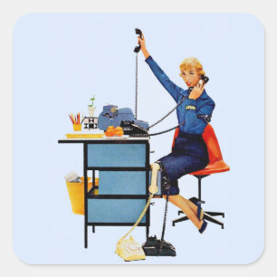 Sticker Carré Art de femme active rétro de bureau vintage
