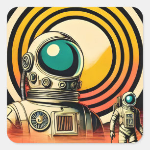 Sticker Carré Art de l'atterrissage des astronautes de l'ère spa