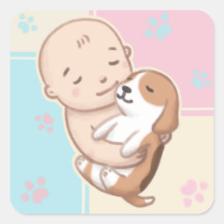 Sticker Carré Art de l'illustration de chien mignon et bébé