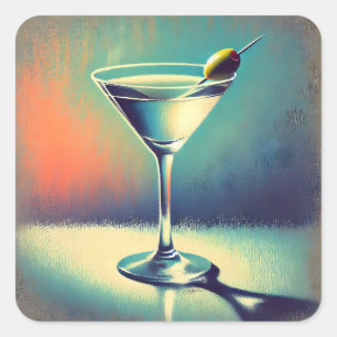 Sticker Carré Art de Martini du milieu du siècle, j'aime les blu