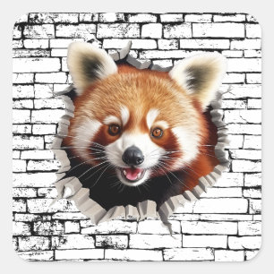 Sticker Carré Art de mur brisé 3D Panda roux – Safari réaliste