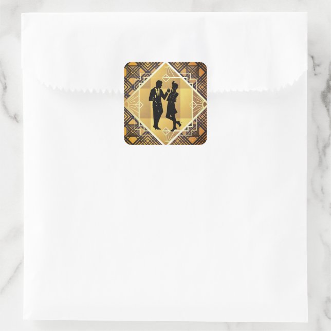 Sticker Carré Art Déco Roaring 20's Couple New Year's Eve Party (Sac)