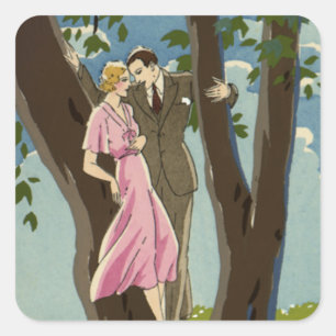 Sticker Carré Art Déco vintage couple de jeunes mariés amour et