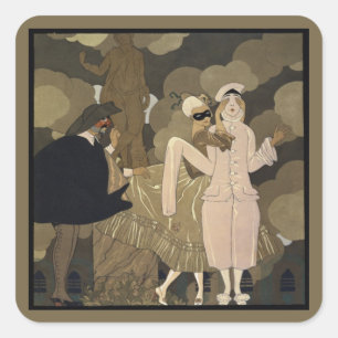 Sticker Carré Art Déco vintage, Surprise de George Barbier