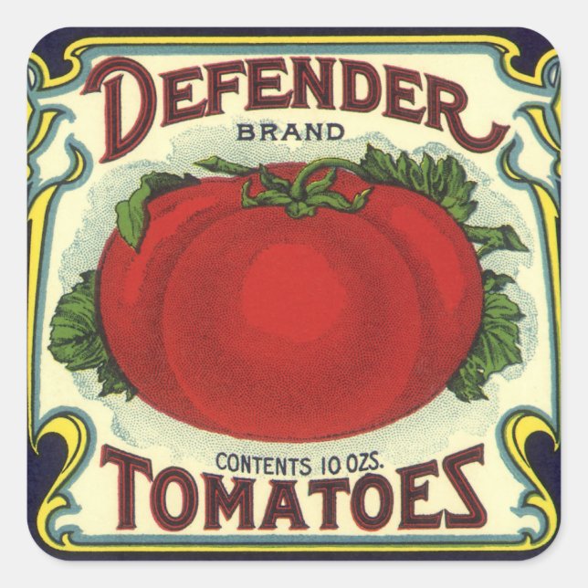 Sticker Carré Art d'étiquette de caisse de fruits vintage, Tomat (Devant)