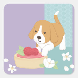 Sticker Carré Art d'illustration de chien et dessert mignon