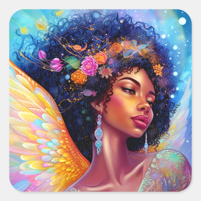 Sticker Carré Art d'Imaginaire de la dame Ange d'Afrique américa (Devant)