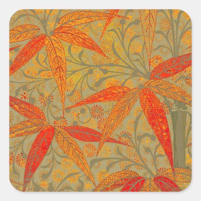 Sticker Carré Art en bambou terrestre Vintage Imprimer orange (Devant)