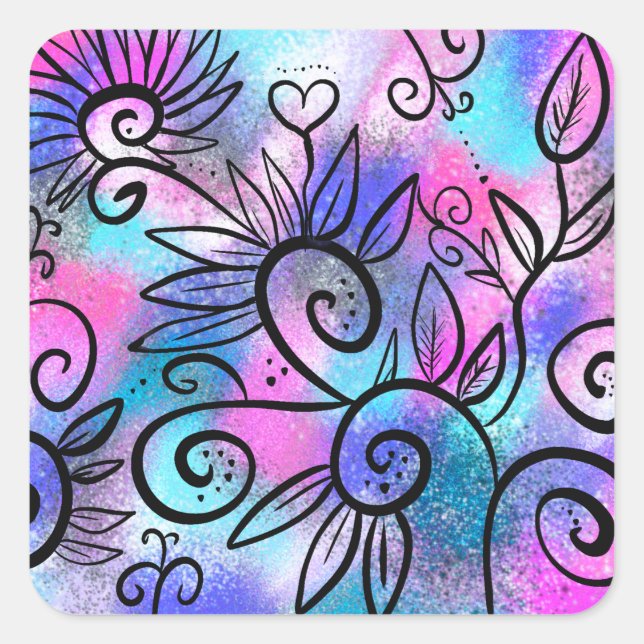 Sticker Carré Art floral amusant (Devant)
