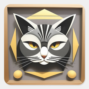 Sticker Carré Art géométrique d'un design abstrait de chat styli