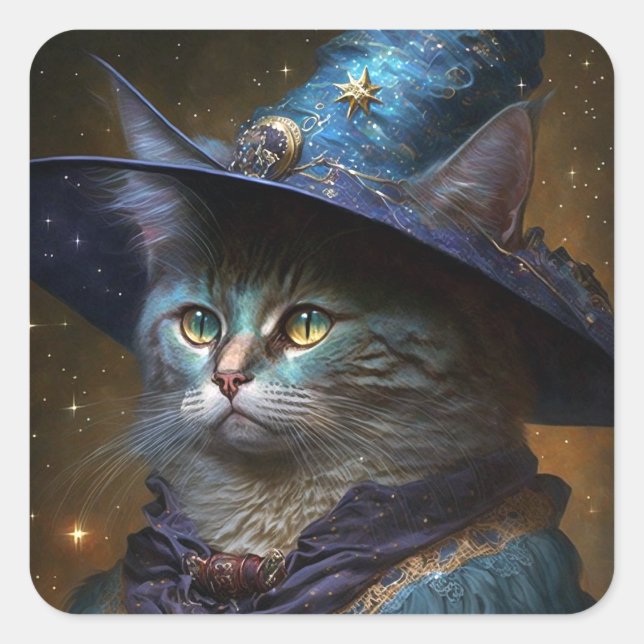 Sticker Carré Art Imaginaire Chat Witch (Devant)
