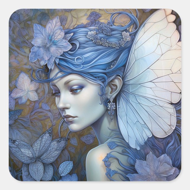 Sticker Carré Art Imaginaire Fairy Bleu (Devant)