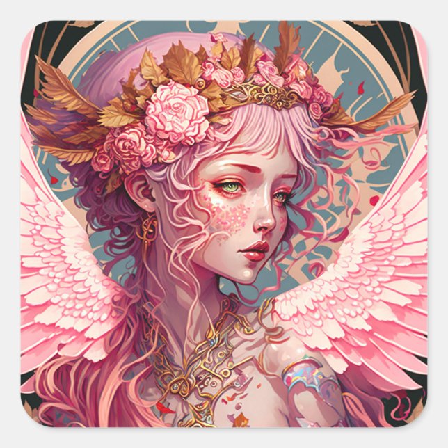 Sticker Carré Art Imaginaire rose Fairy Angel (Devant)