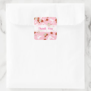 Sticker Carré Art japonais : Sakuras et lapins roses Merci