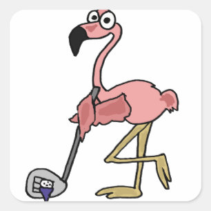 Sticker Carré Art jouant au golf de Flamant rose rose drôle