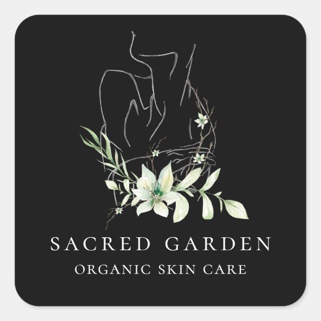 Sticker Carré Art Moderne Féminin Floral Sketch Logo (Devant)