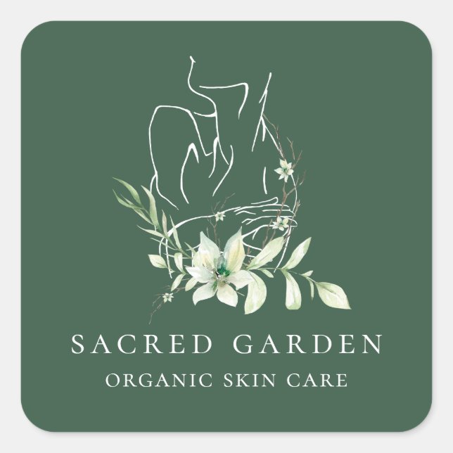 Sticker Carré Art Moderne Féminin Floral Sketch Logo (Devant)