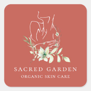 Sticker Carré Art Moderne Féminin Floral Sketch Logo