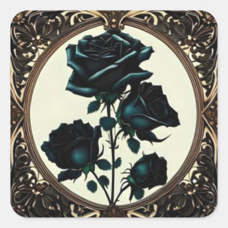 Sticker Carré Art Nouveau Noir Rose Floral Design