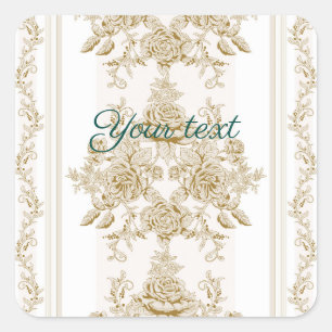 Sticker Carré Art nouveau, Toile, floral, motif, beige, chic, él