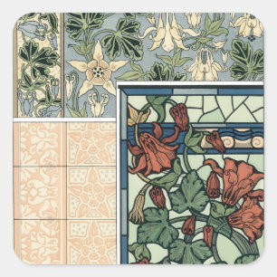 Sticker Carré Art Nouveau vintage, fleurs de Colombine Aquilegia