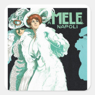 Sticker Carré Art Nouveau vintage, mode italienne, femmes élégan