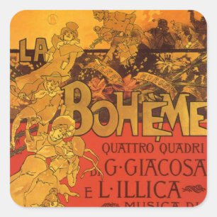 Sticker Carré Art Nouveau vintage musique, La Bohème Opéra, 1896