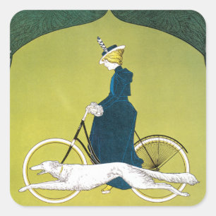 Sticker Carré Art Nouveau vintage, Victoria Fahrrad Werke, Rehm