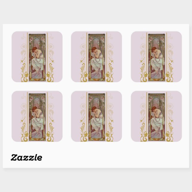 Sticker Carré Art Noveau Alphonse Mucha Night's Reest (Feuille)