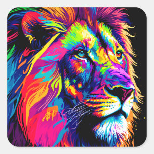 Sticker Carré Art numérique Abstrait 3d Portrait de Lion