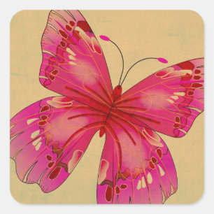 Sticker Carré Art papillon vintage rose
