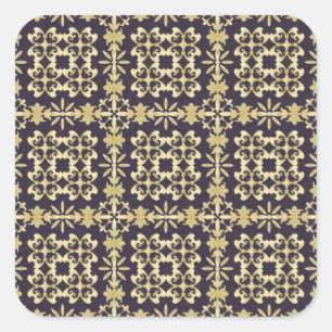 Sticker Carré Art vintage damas motif, or