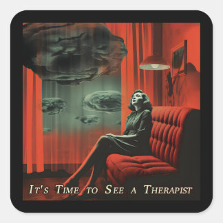 Sticker Carré Art vintage Il est temps de voir un thérapeute