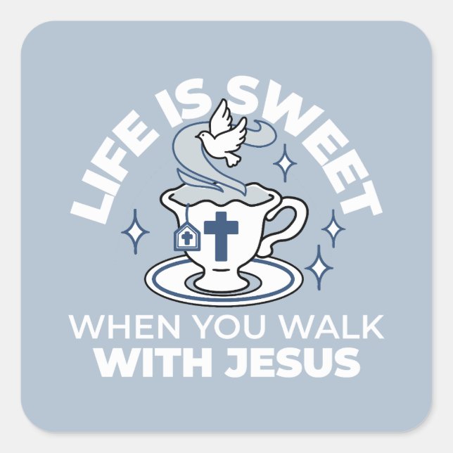 Sticker Carré Art Vivant Fidèle - Teacup avec Croix et Dove (Devant)