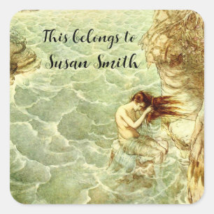 Sticker Carré Arthur Rackham Illustration Nymphe sur un rocher