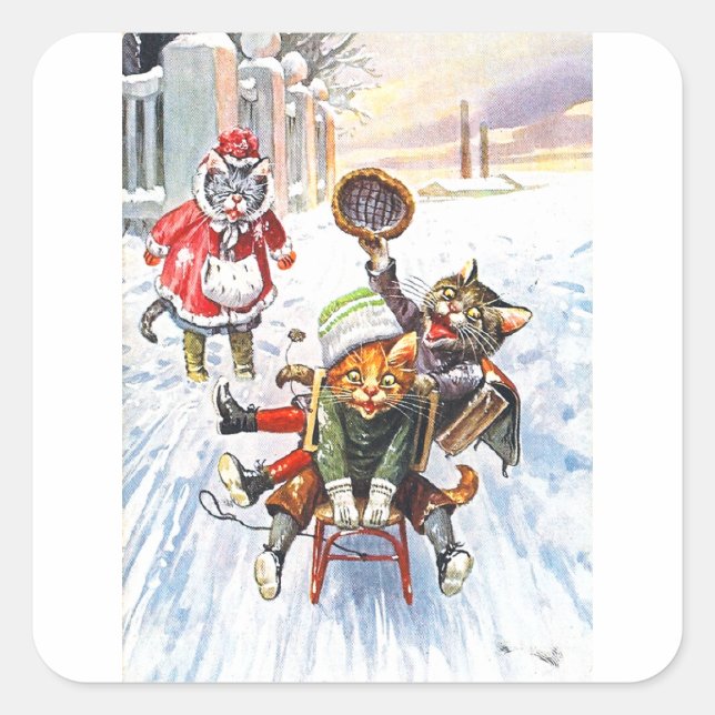 Sticker Carré Arthur Thiele - Chats Aller Dormir Sur La Neige (Devant)