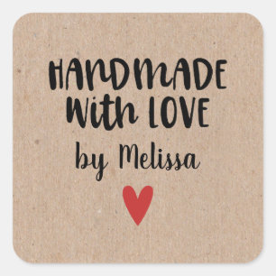 Sticker Carré Artisanat Kraft Personnalisé Avec Amour