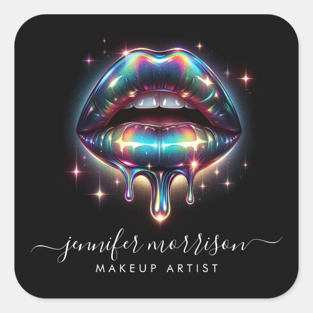 Sticker Carré Artiste de maquillage des lèvres Holographiques, B (Devant)