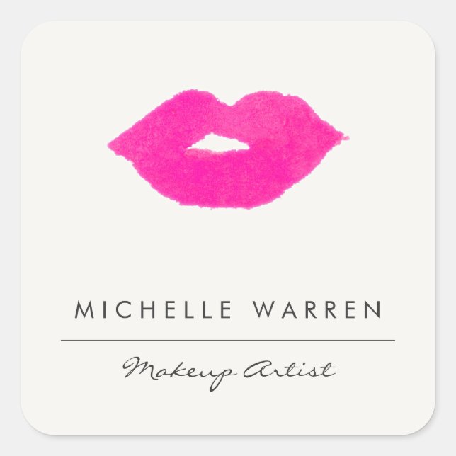 Sticker Carré Artiste de maquillage en aquarelle de lèvres roses (Devant)