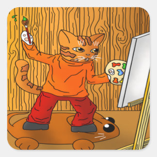 Sticker Carré Artiste Peintre Chat